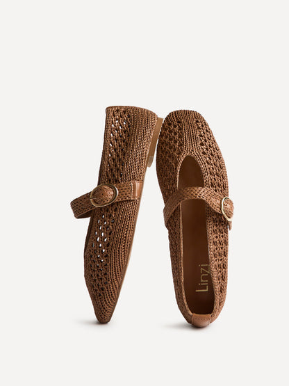 Genova Tan Handwoven Mary Jane Flats