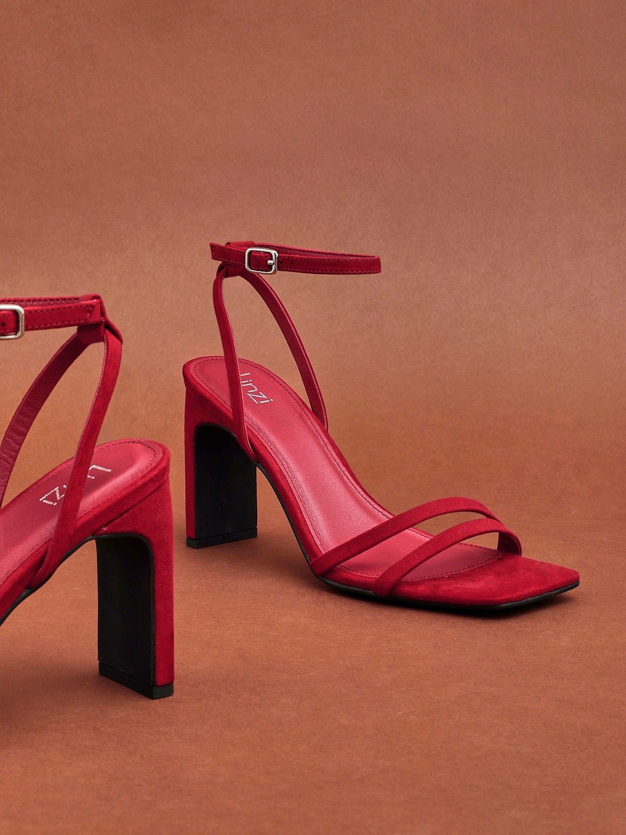 Gesture Red Faux Suede Heeled Sandals