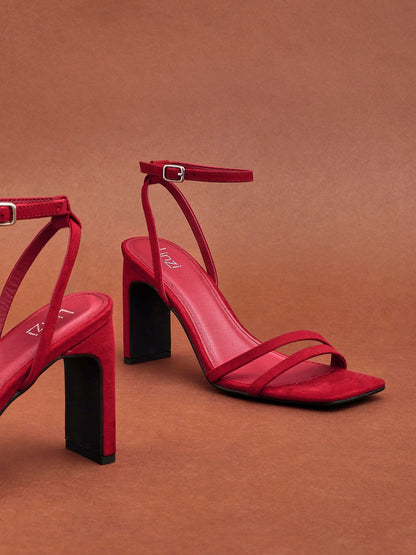 Gesture Red Faux Suede Heeled Sandals