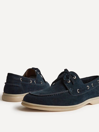 Gianni Mens Navy Suede Leather Boat Shoes
