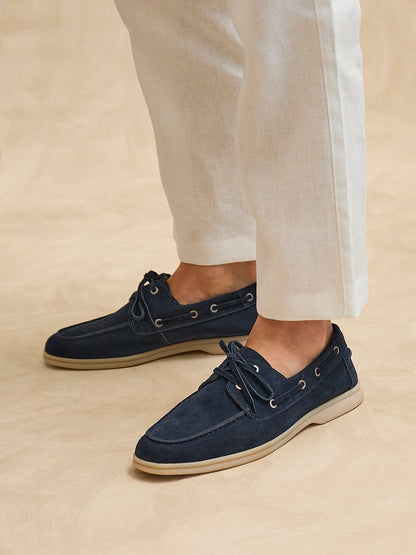 Gianni Mens Navy Suede Leather Boat Shoes