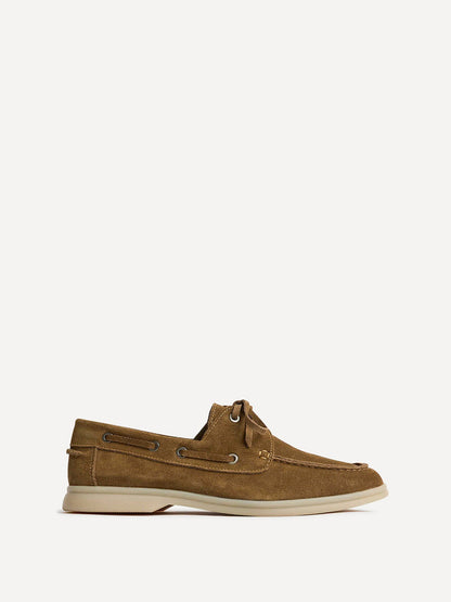 Gianni Mens Tan Suede Leather Boat Shoes