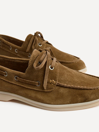 Gianni Mens Tan Suede Leather Boat Shoes