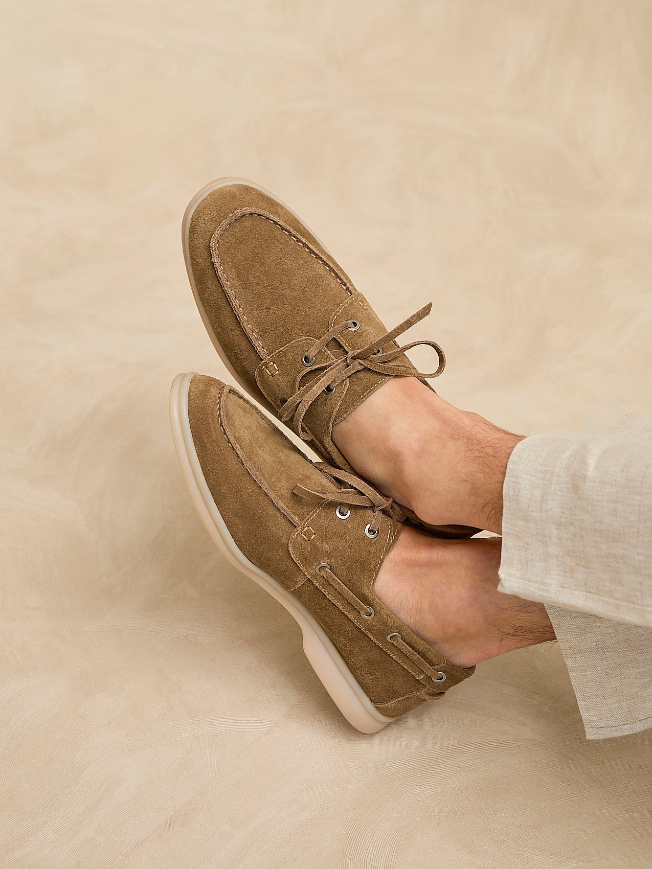 Gianni Mens Tan Suede Leather Boat Shoes