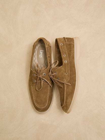 Gianni Mens Tan Suede Leather Boat Shoes