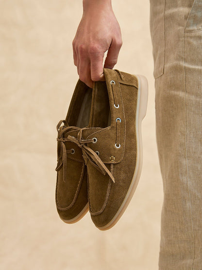 Gianni Mens Tan Suede Leather Boat Shoes