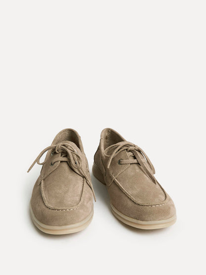Gianni Mens Taupe Suede Leather Boat Shoes