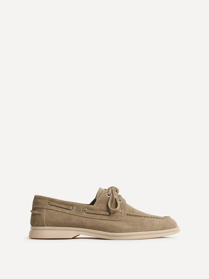 Gianni Mens Taupe Suede Leather Boat Shoes