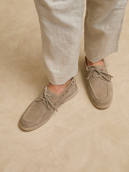 Gianni Mens Taupe Suede Leather Boat Shoes