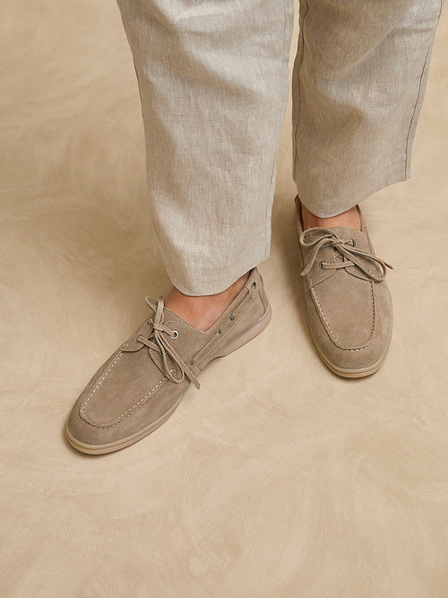 Gianni Mens Taupe Suede Leather Boat Shoes