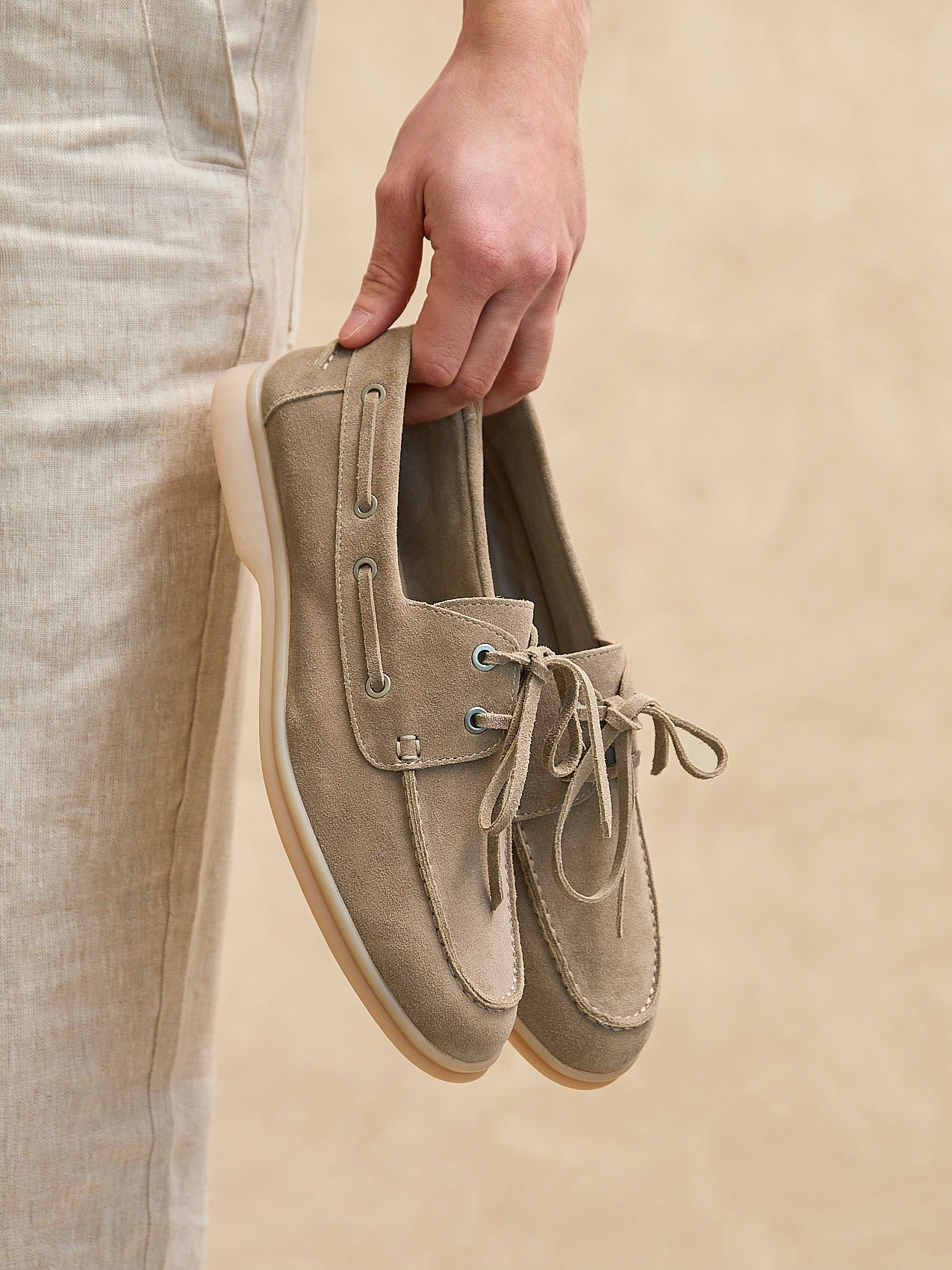 Gianni Mens Taupe Suede Leather Boat Shoes