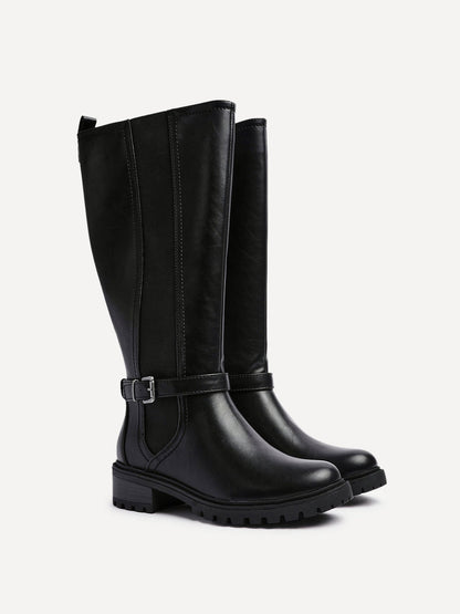 Gilded Black Long Low Boots