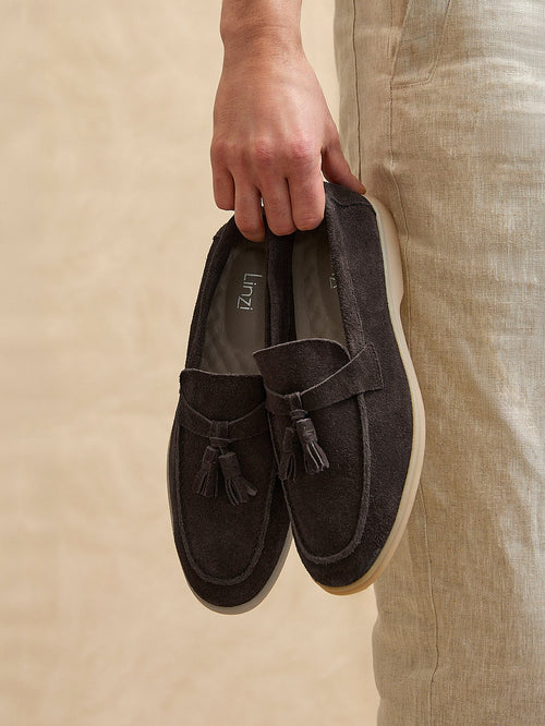 Giorgio Mens Brown Suede Leather Tassel Loafers