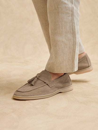 Giorgio Mens Taupe Suede Leather Tassel Loafers