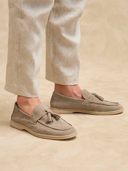 Giorgio Mens Taupe Suede Leather Tassel Loafers