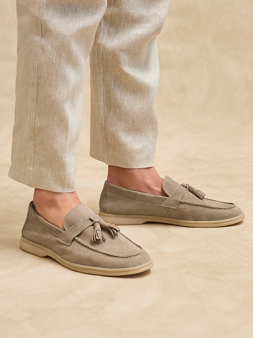 Giorgio Mens Taupe Suede Leather Tassel Loafers