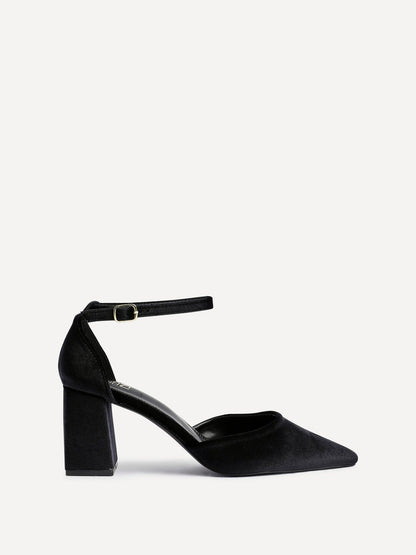Glam Black Velvet Block Court Heels