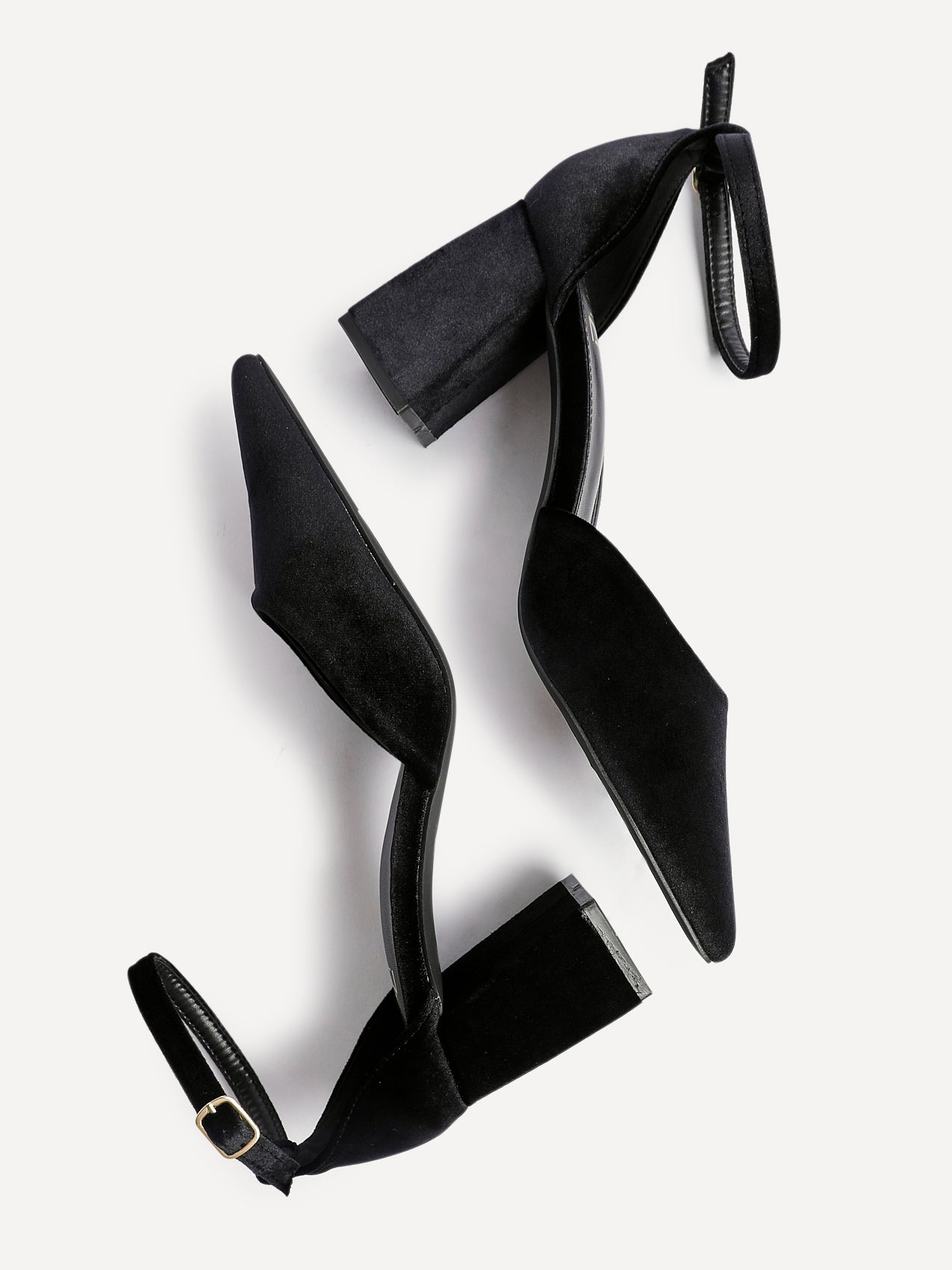 Glam Black Velvet Block Court Heels