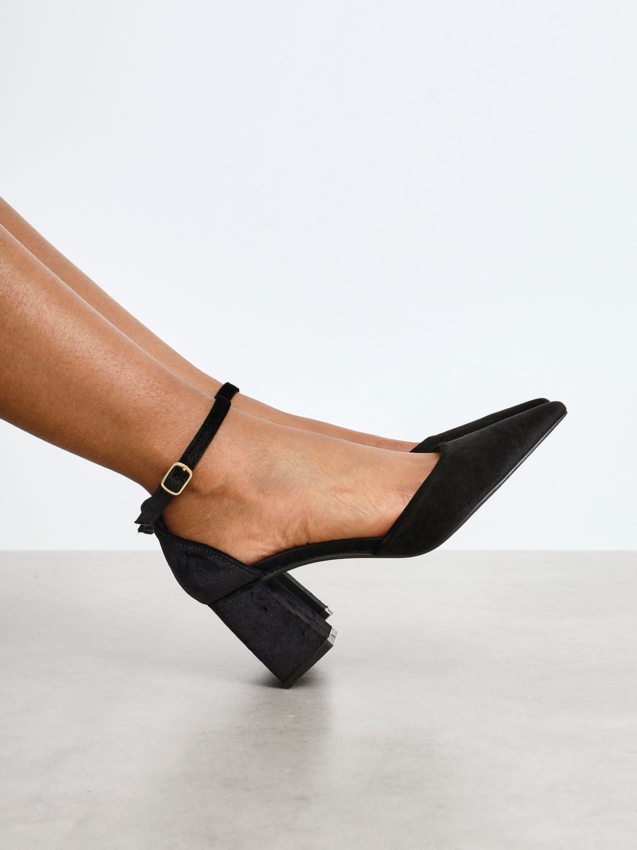 Glam Black Velvet Block Court Heels
