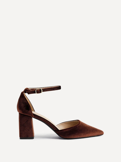 Glam Brown Velvet Block Court Heels