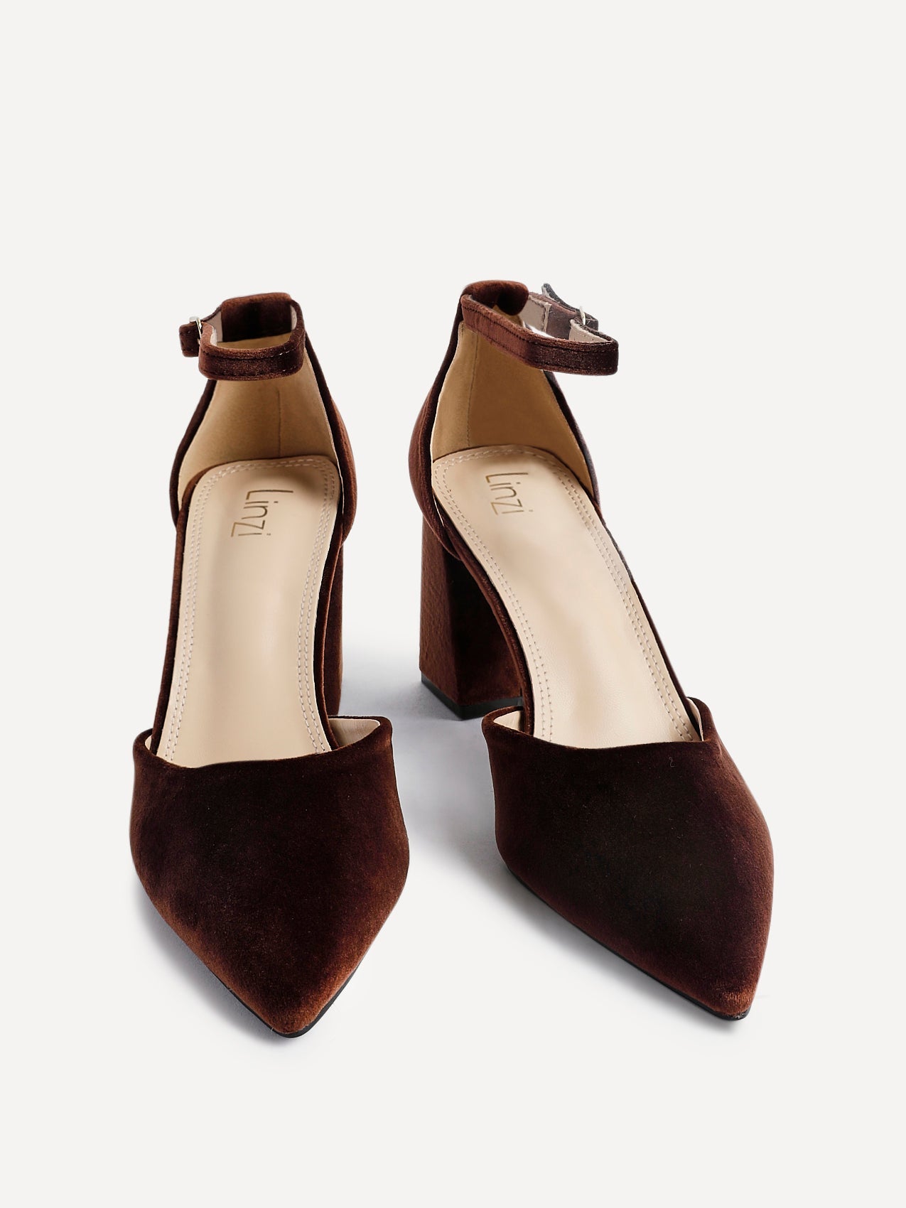 Glam Brown Velvet Block Court Heels