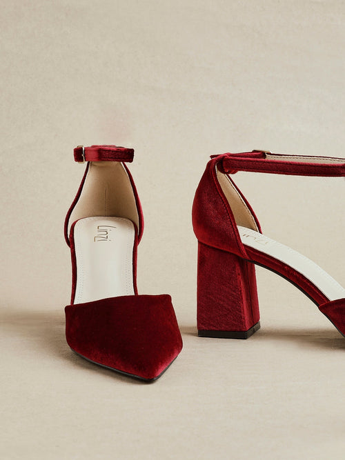 Glam Burgundy Velvet Block Court Heels