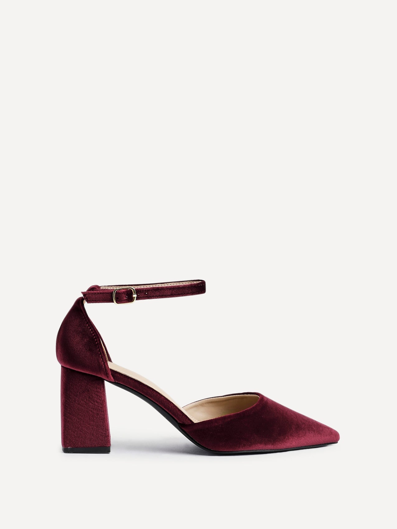 Glam Burgundy Velvet Block Court Heels