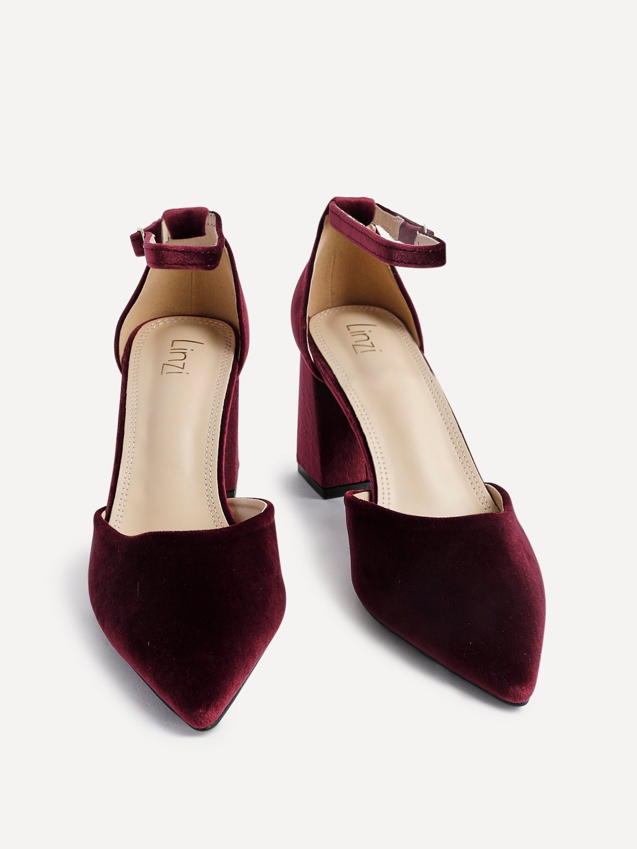 Glam Burgundy Velvet Block Court Heels