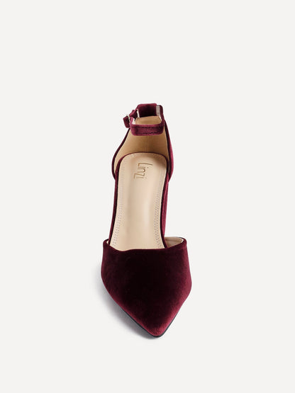 Glam Burgundy Velvet Block Court Heels