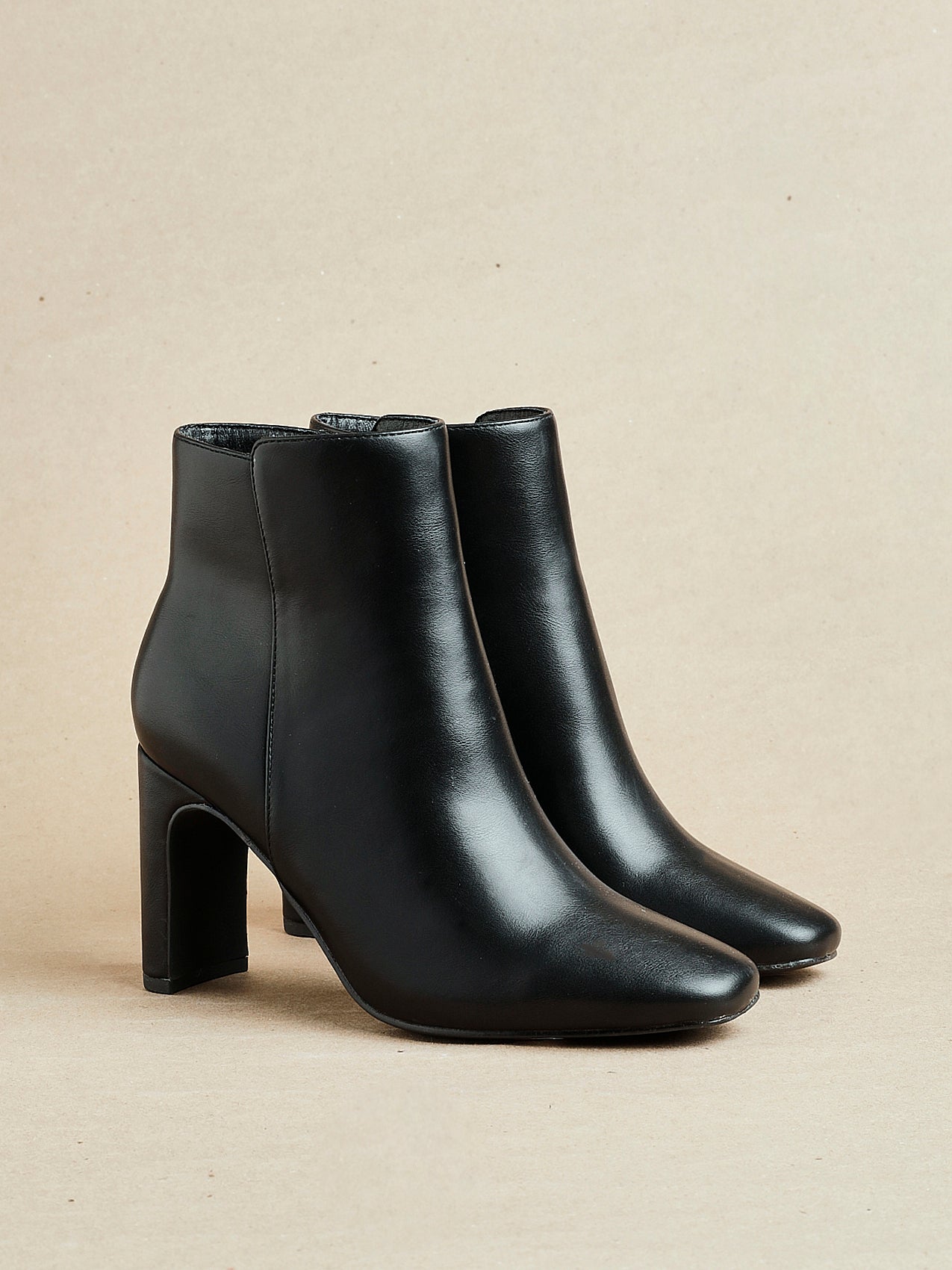 Glance Black Faux Leather Heeled Ankle Boots