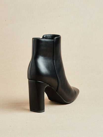 Glance Black Faux Leather Heeled Ankle Boots