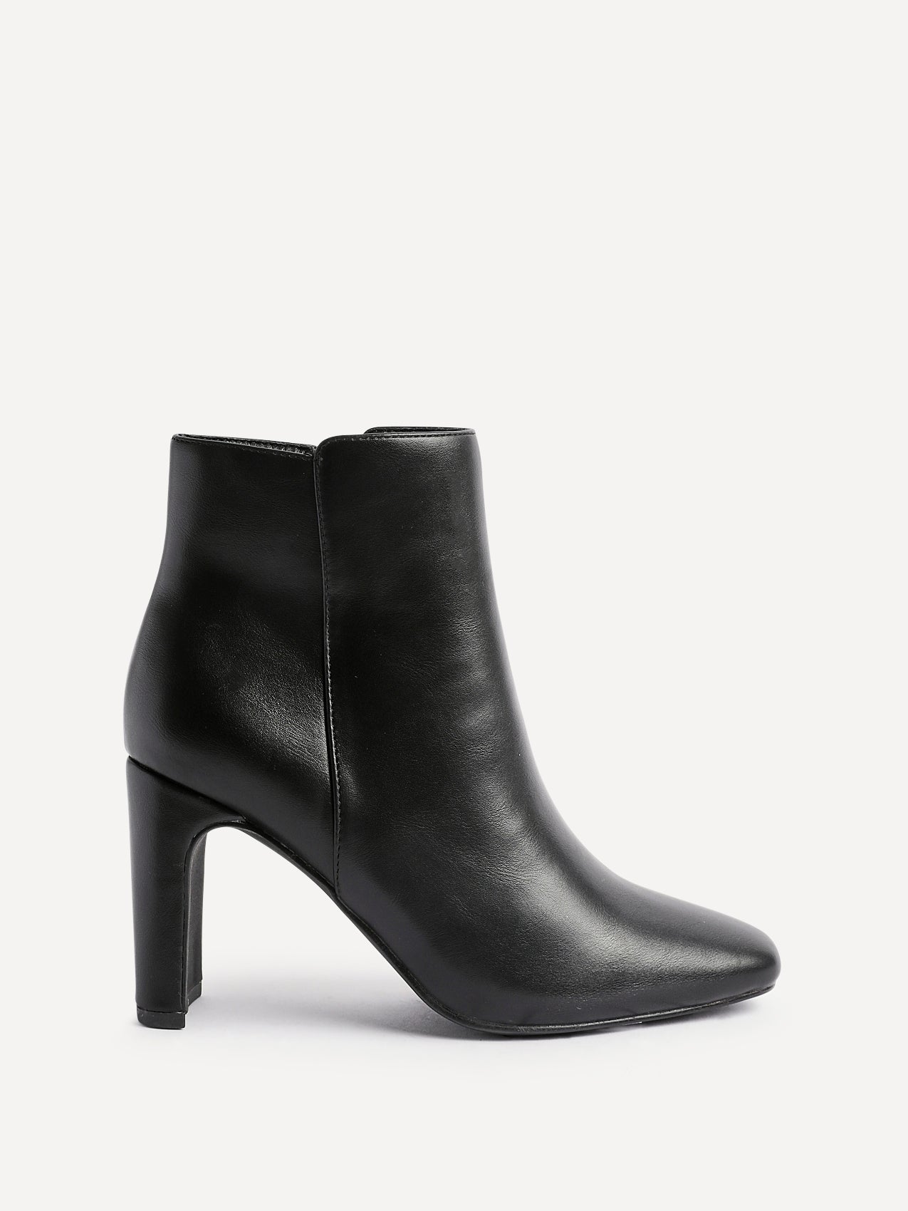 Glance Black Faux Leather Heeled Ankle Boots