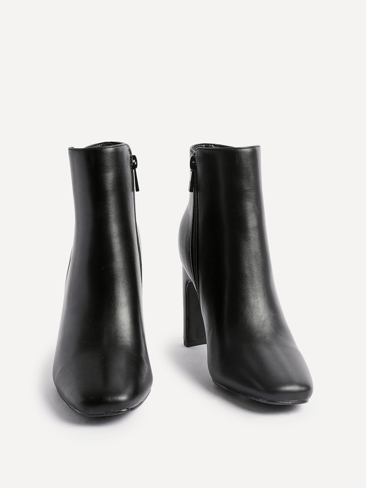 Glance Black Faux Leather Heeled Ankle Boots