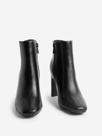Glance Black Faux Leather Heeled Ankle Boots