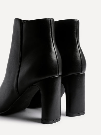 Glance Black Faux Leather Heeled Ankle Boots