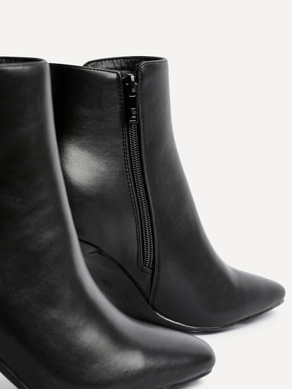 Glance Black Faux Leather Heeled Ankle Boots