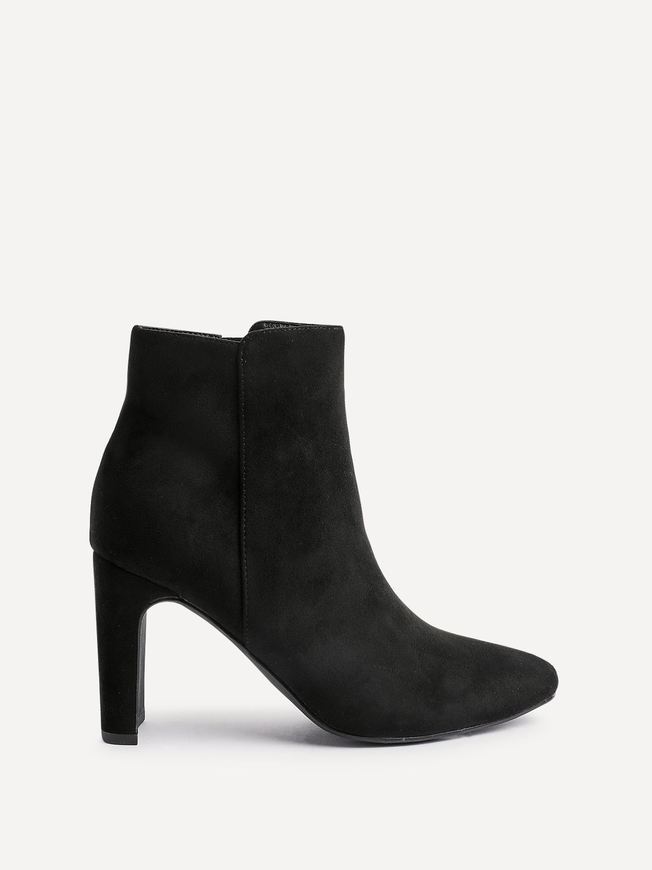 Glance Black Faux Suede Heeled Ankle Boots