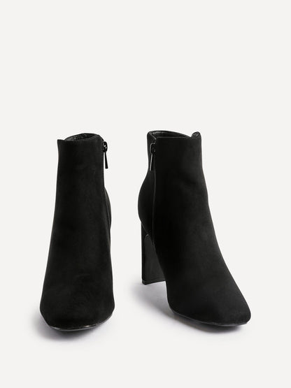 Glance Black Faux Suede Heeled Ankle Boots