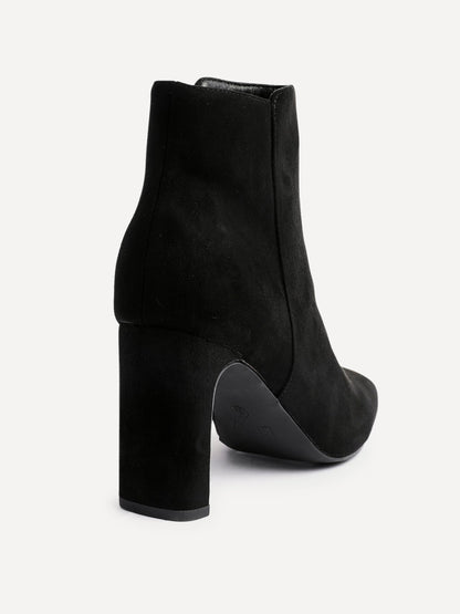 Glance Black Faux Suede Heeled Ankle Boots
