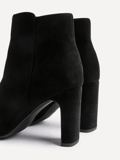 Glance Black Faux Suede Heeled Ankle Boots