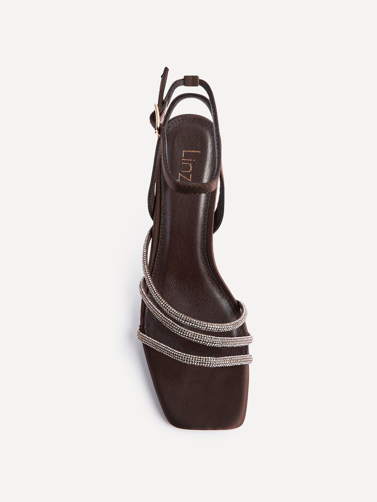Glimmer Brown Satin Diamante Block Heels