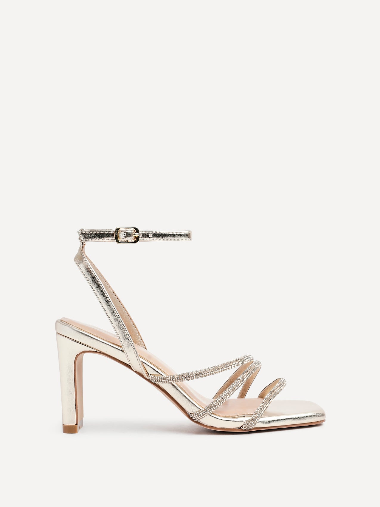 Glimmer Gold Faux Leather Diamante Block Heels