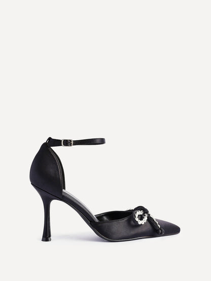 Glimpse Black Satin Bow Court Heels