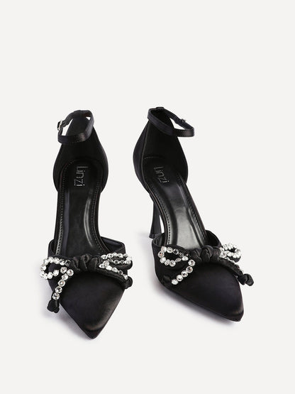 Glimpse Black Satin Bow Court Heels