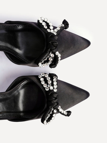 Glimpse Black Satin Bow Court Heels