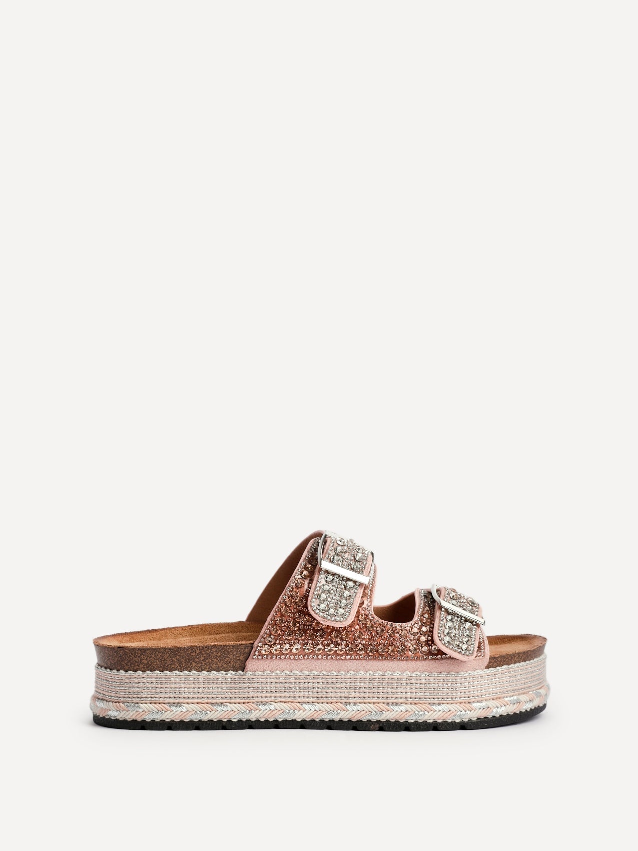 Glitzy Rose Gold Diamante Flatform Slider Sandals