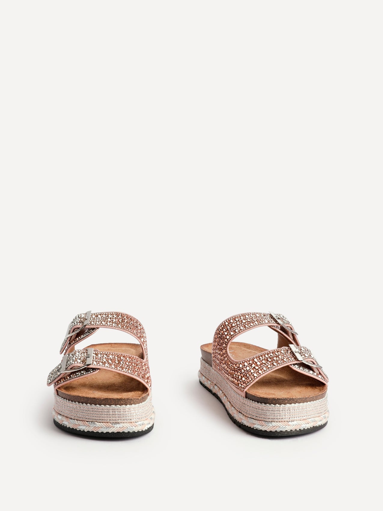 Glitzy Rose Gold Diamante Flatform Slider Sandals