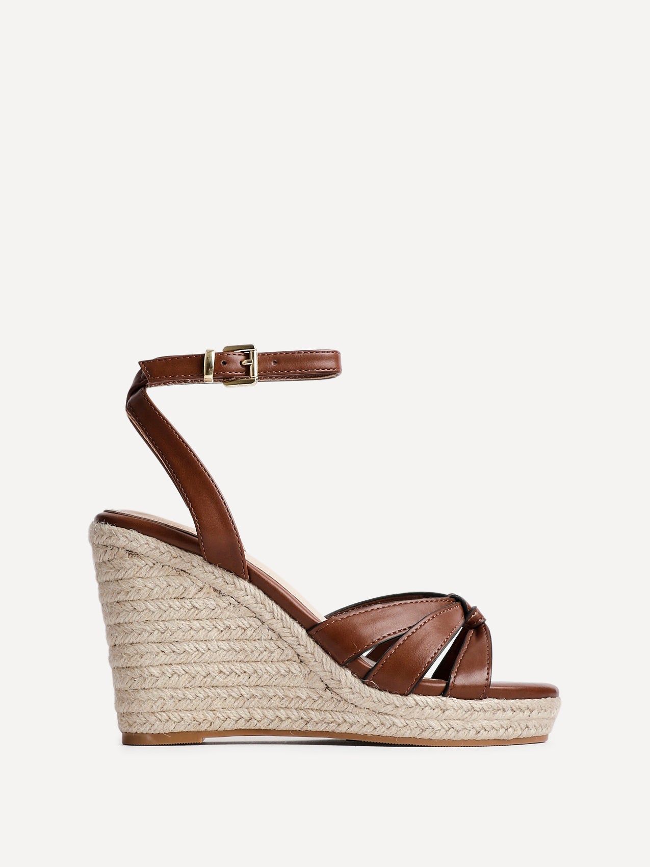 Goddess Brown Faux Leather Espadrille Wedges