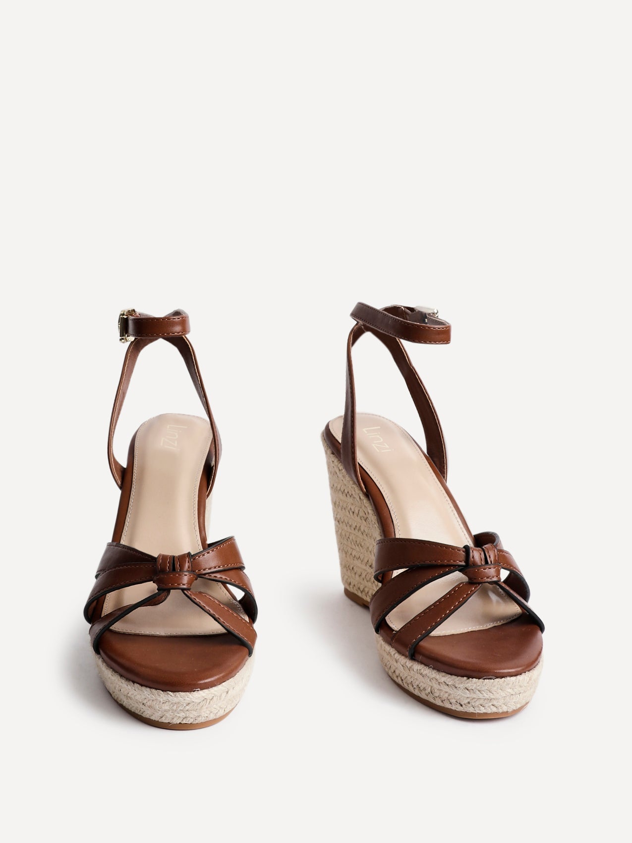 Goddess Brown Faux Leather Espadrille Wedges