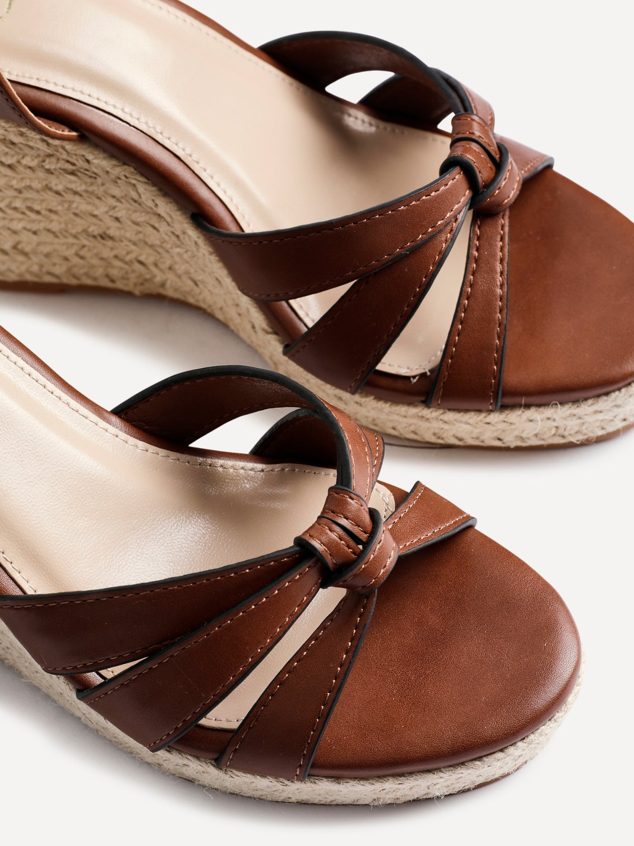 Goddess Brown Faux Leather Espadrille Wedges